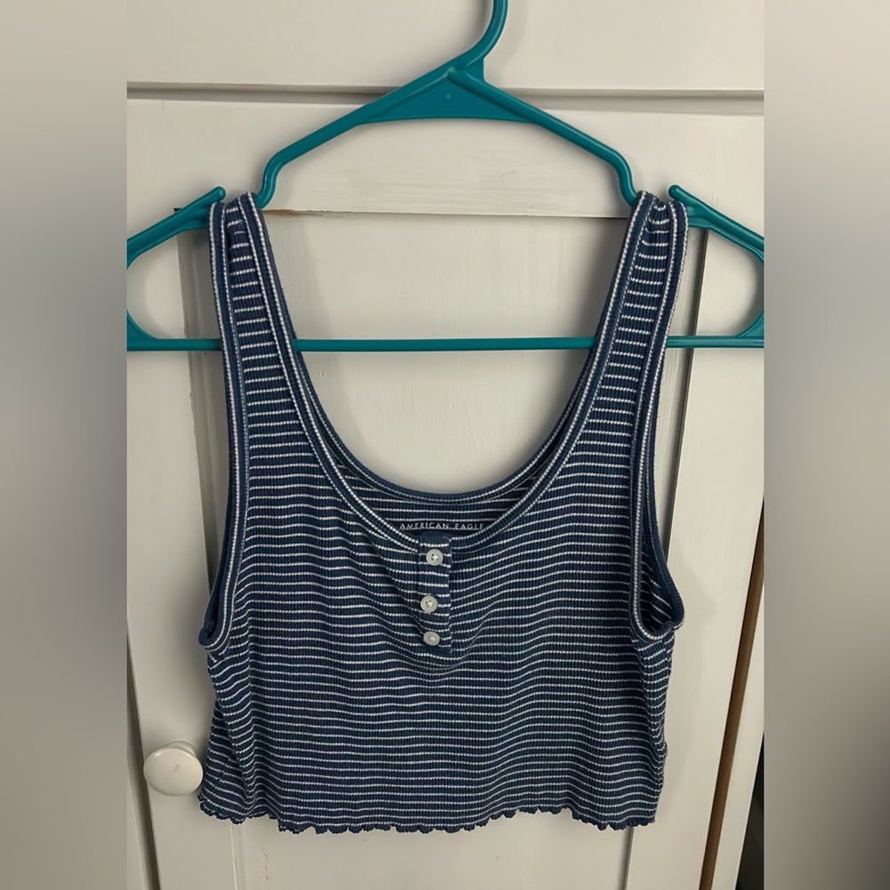 Aerie White and Blue Stripped Croptop